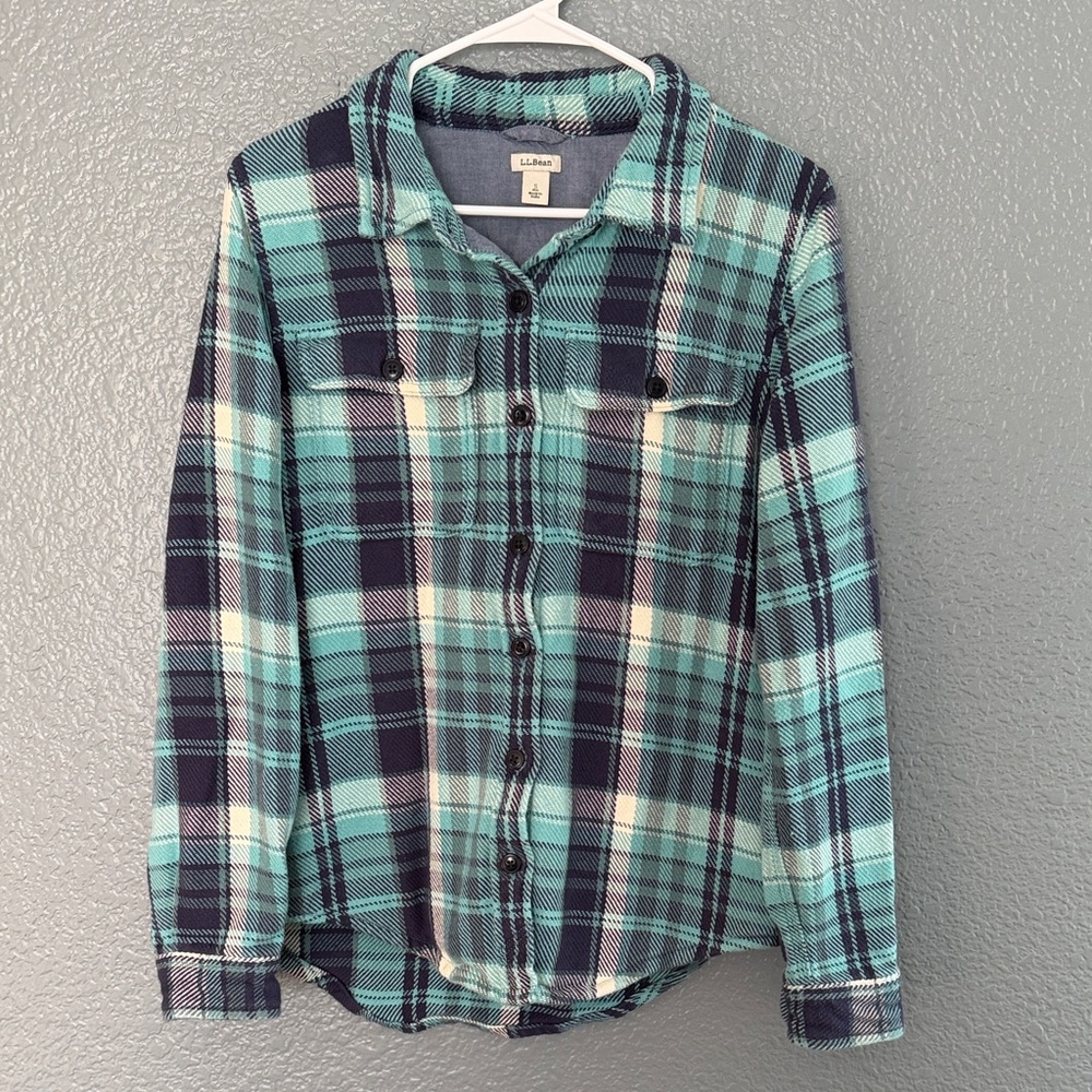 L.L. Bean Blue and Green Heavy Plaid Button Down over shirt size small